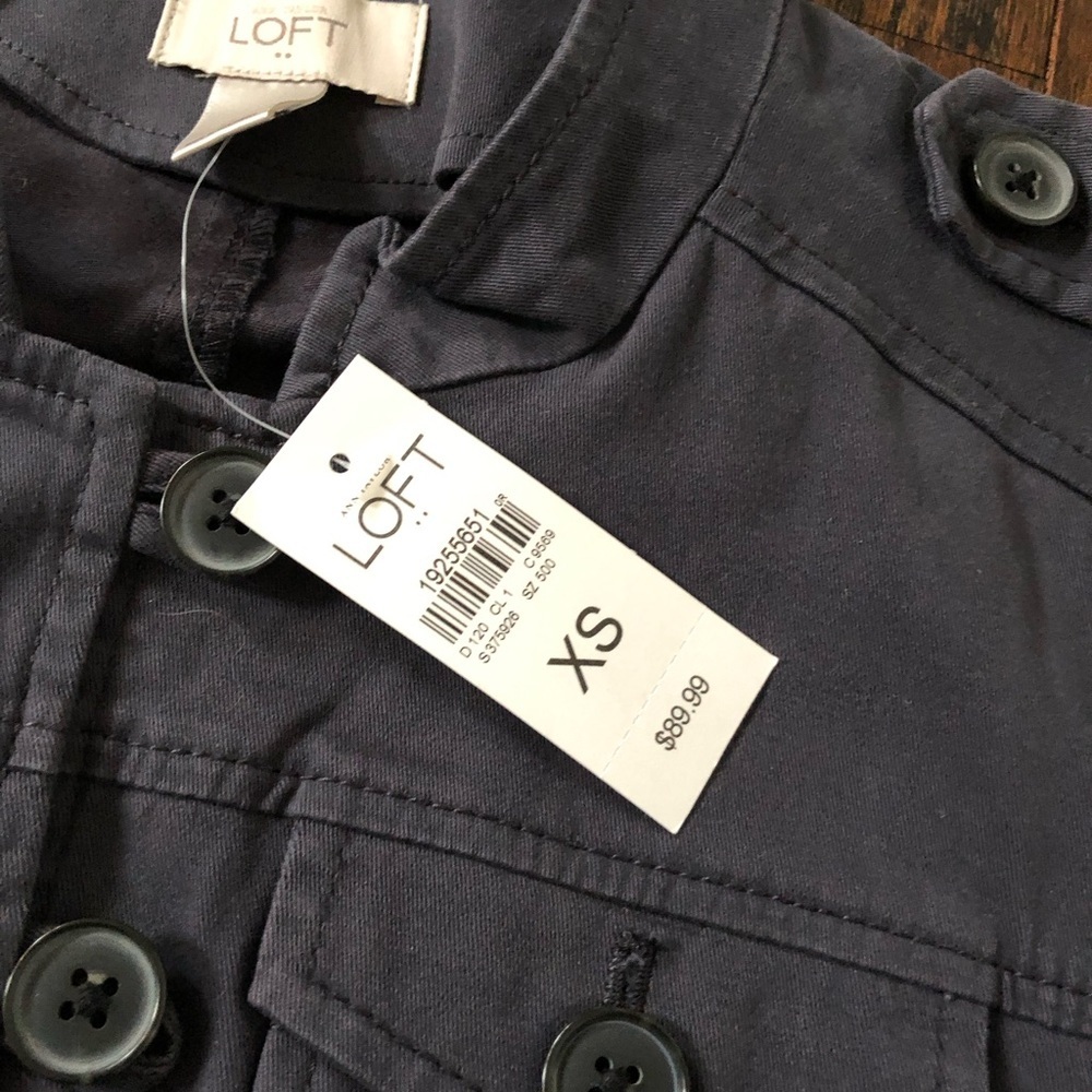 Ann Taylor LOFT Military-Style Peplum Dusty Navy Blue Blazer Jacket - NWT! - Picture 5 of 11